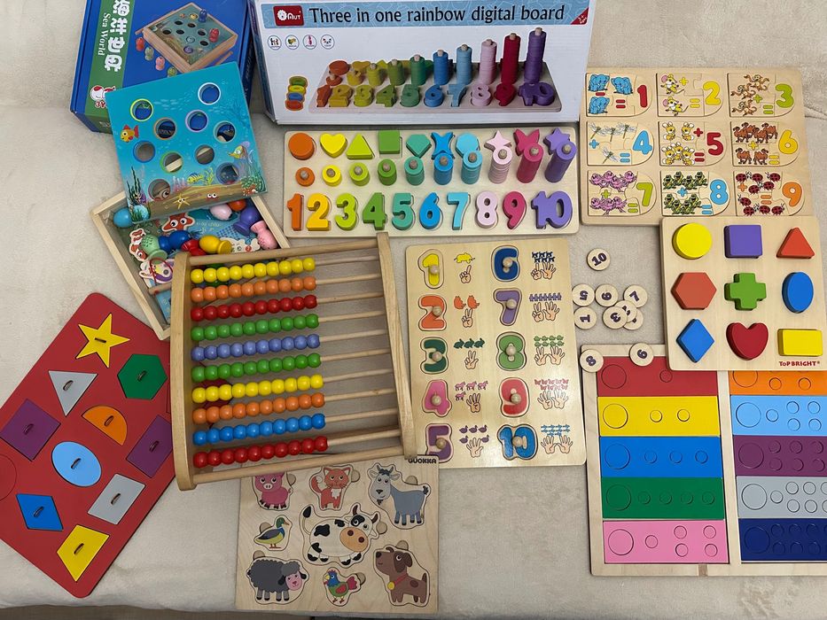 Деревʼяні розвиваючі ігри Лічба, фігуру, сортер рибалка