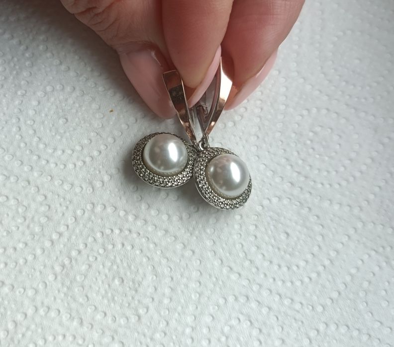 Серебряные серьги с жемчугом, позолоченные, Украина, 925 проба