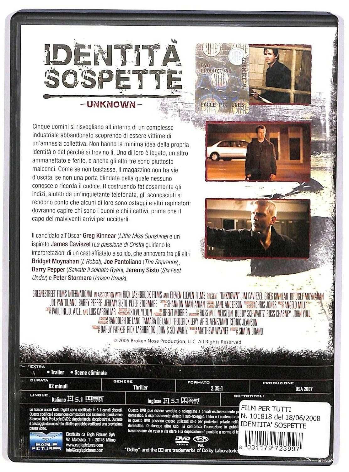 DVD Jim Caviezel - Unknown / Identità Sospette