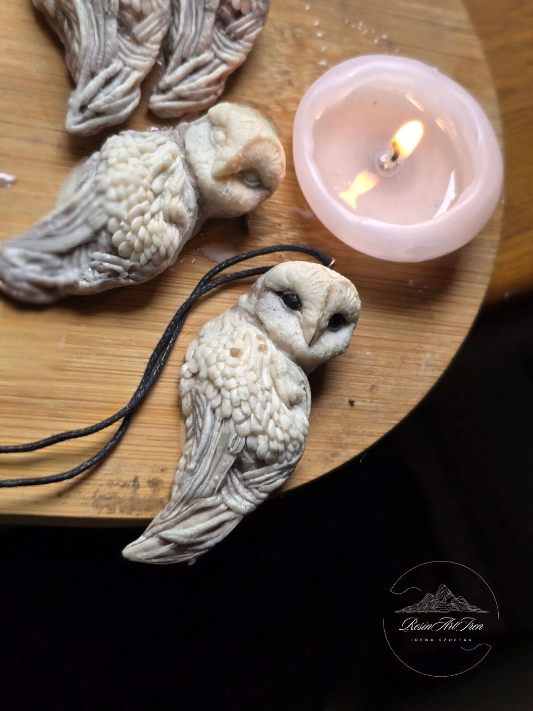 Naszyjnik Sowa rękodzieło rzeźba handmade