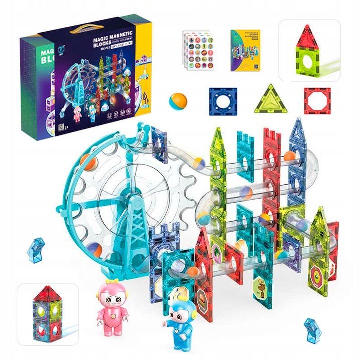 Klocki Magnetyczne Tor Kulkowy Świecący Magnetic Blocks 120 Elementów