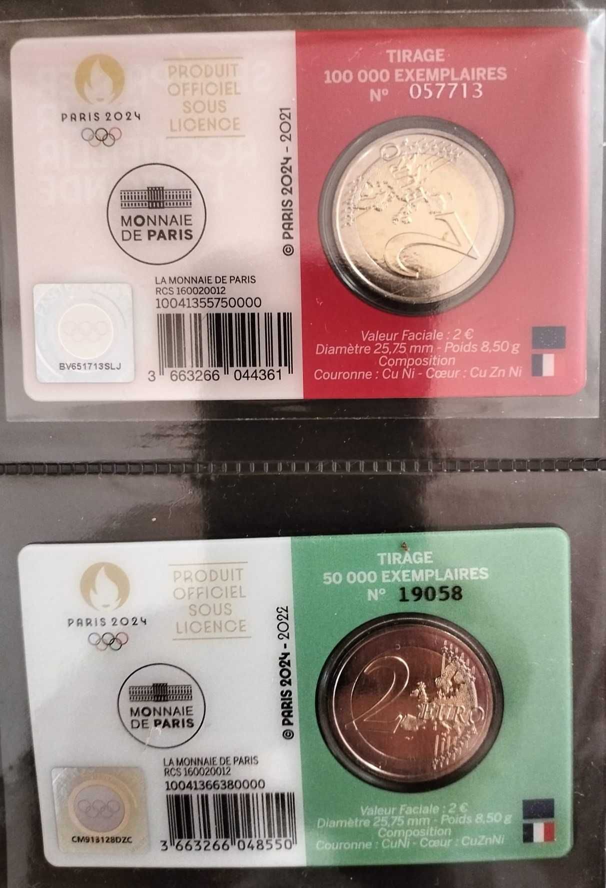 Moedas Francesas Comemorativas EUR 2,00 - Coincards JO Paris 2021+2022