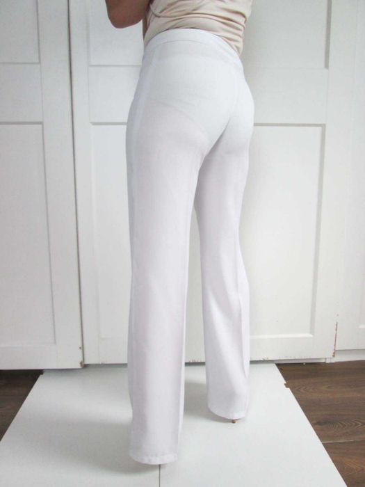 Białe spodnie szerokie nogawki z lnem len vintage S 36 jak NOWE