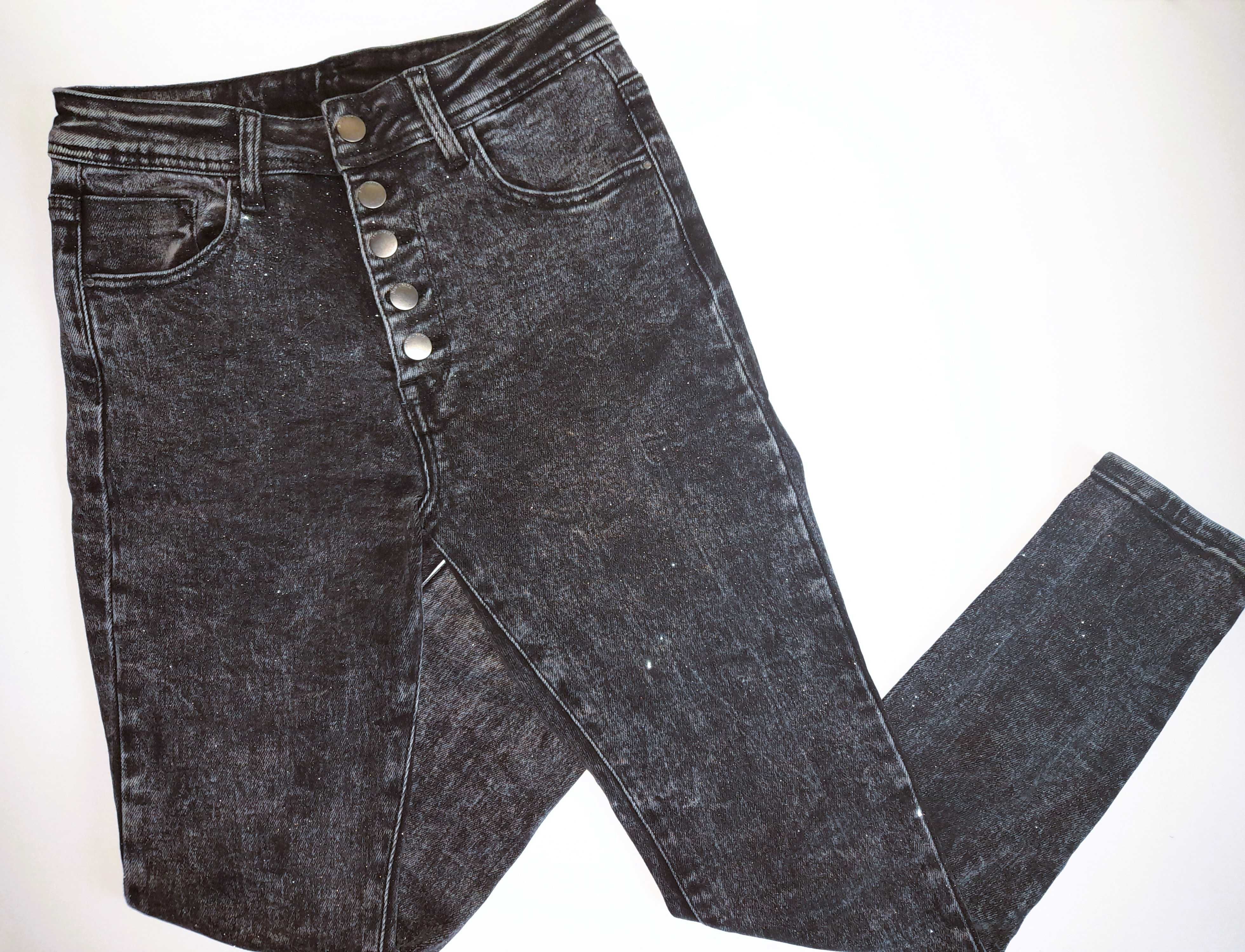 Grafitowe jeansy zdobione brokatem rozm.M