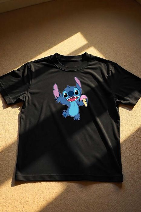 Czarna Koszulka M Maskotka Stitch | Prezent dla Chłopaka, Chłopca