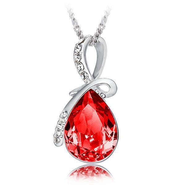 Srebrny łańcuszek czerwony kryształ DZIEŃ MATKI naszyjnik na prezent
