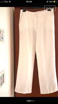 Białe lniane spodnie wysoki stan len 100% S/M
