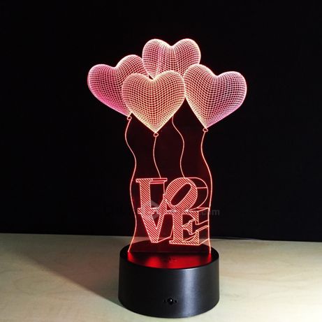 Lâmpada LED 3D LOVE com Balões (7 Cores)