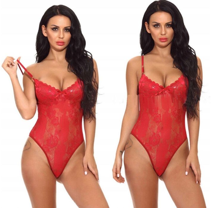 Sexowne Przeźroczyste i Zmysłowe Koronkowe Damskie Body - M