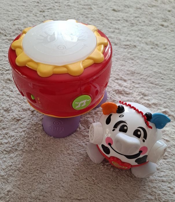 Zabawki zestaw Szalona Krowa Krówka Fisher Price + Grający bębenek