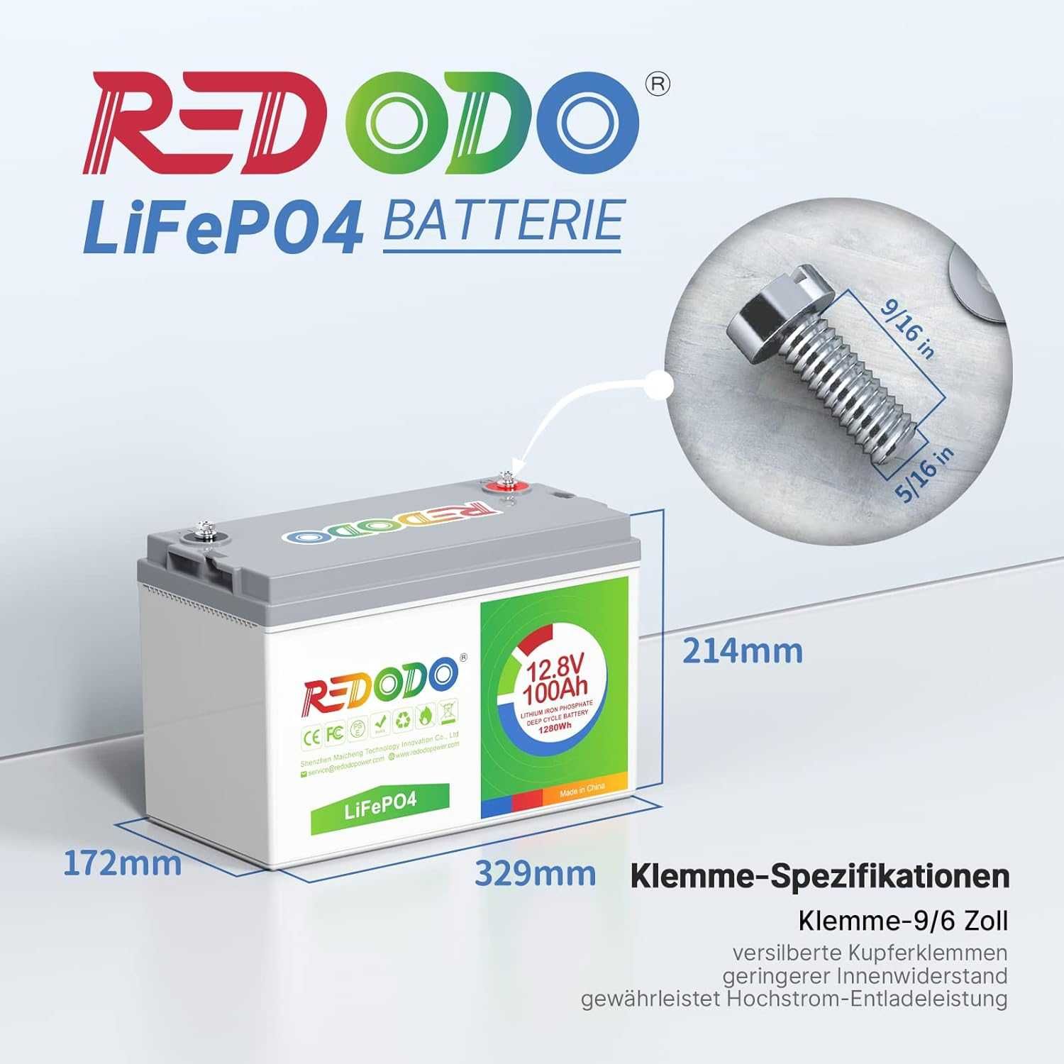 Акумулятор Redodo LiFePO4 літій залізо фосфатний 12V 100Ah