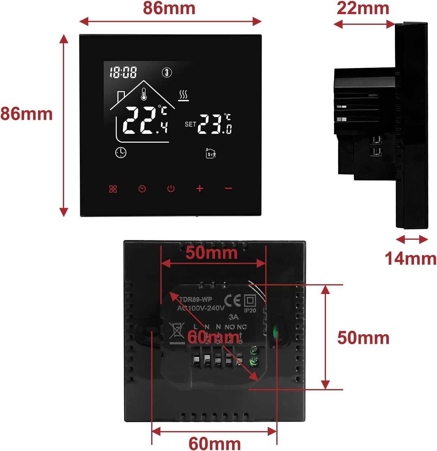 Termostat Pokojowy Beok WiFi Czujnik Regulator Temperatury TDR89 Alexa