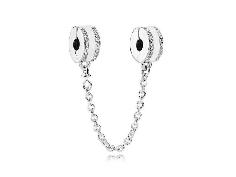 Srebrny Koralik Charms Beads Chain Kółka Cyrkonie Safety