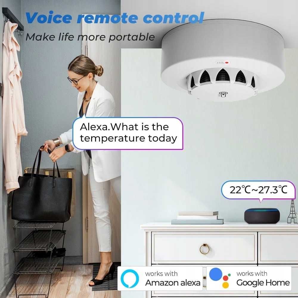 Czujnik dymu temperatury i wilgotności TUYA WiFi / bezprzewodowy alarm