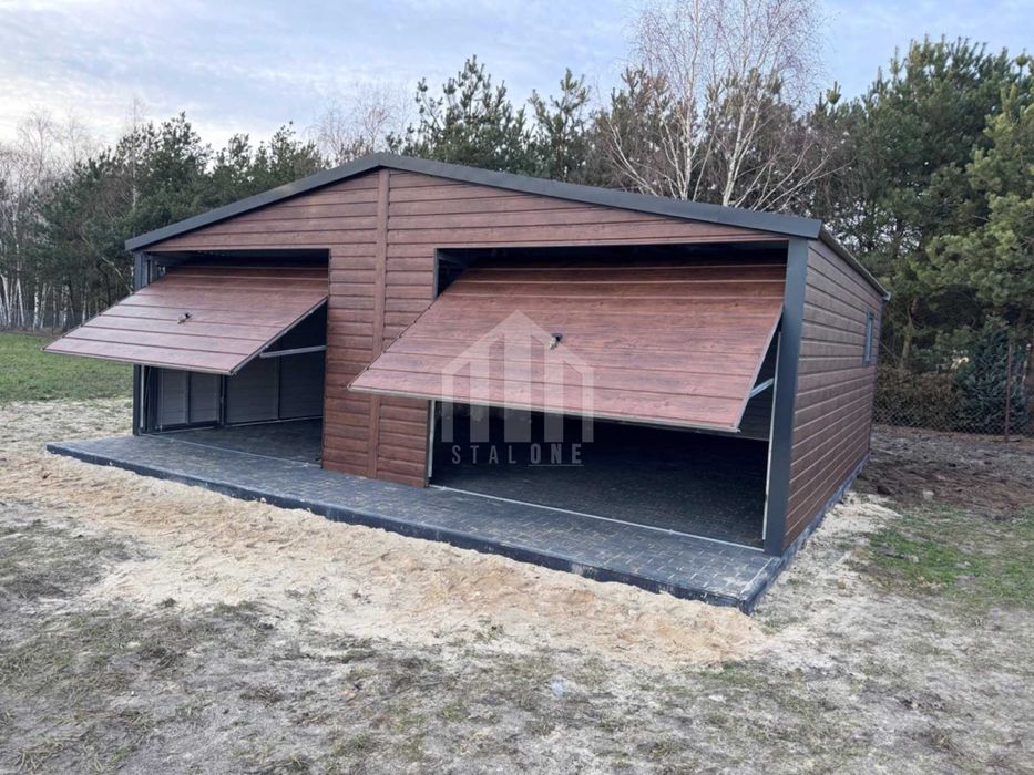 Garaż blaszany 7x5m - 2x brama - drzwi -2x okno - drewnopodobny SO106