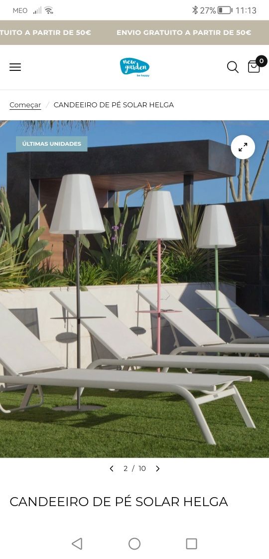 Candeeiro solar com luz e entrada USB NOVO