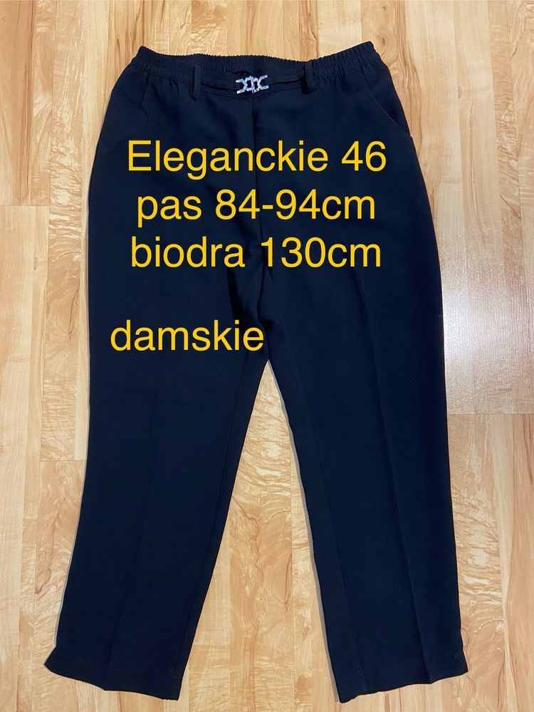 Damskie 46 XXXL czarne wiskoza wysoki stan spodnie eleganckie Vintage