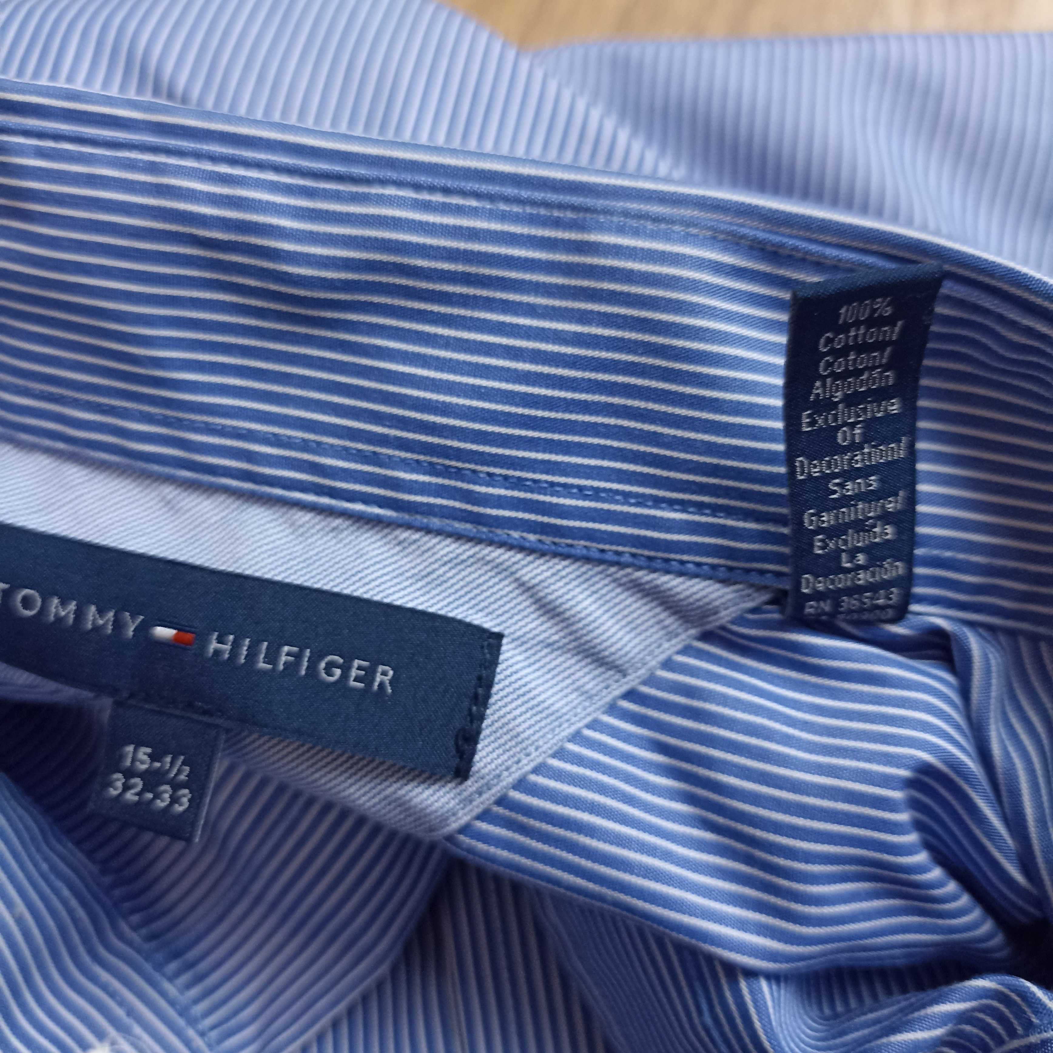 Tommy Hilfiger niebieska w białe paski z kieszonką 15 1/2 32-33 M/L