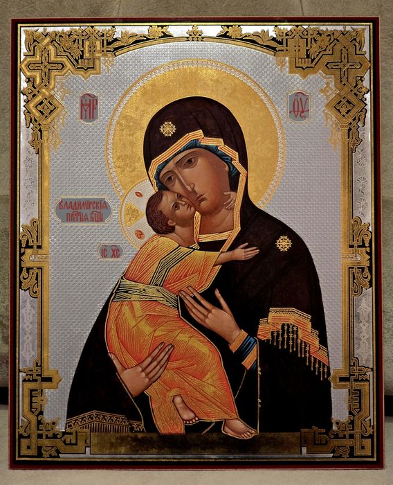 Piękna DUŻA ikona prawosławna Matka Boża WŁODIMIERSKA z Dzieciątkiem.