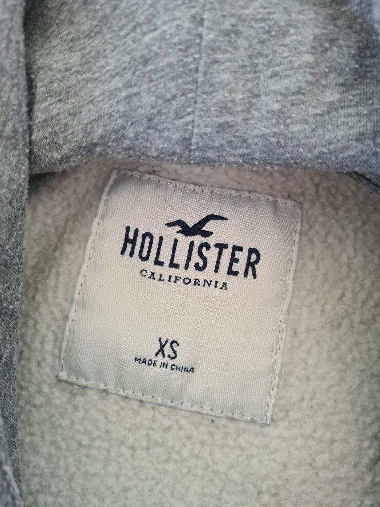 Szara bluza damska z kapturem dresowa sportowa kangurka Hollister xs34