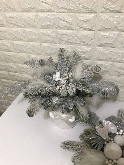 Новорічний набір декору ручної роботи: вінок, ялинка, підсвічник,