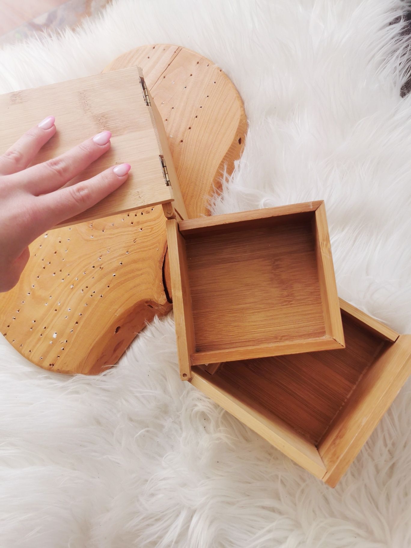 drewniany boho zestaw deska szkatułka organizer drewno naturalne