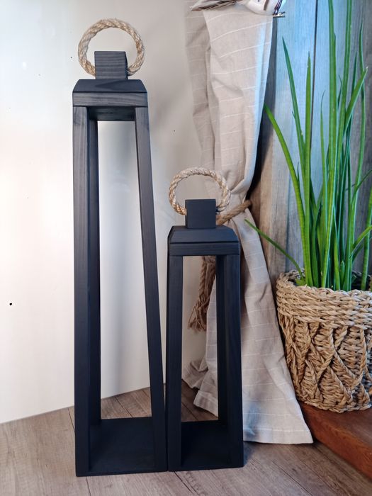 Lampion drewniany czarny latarnia domogród