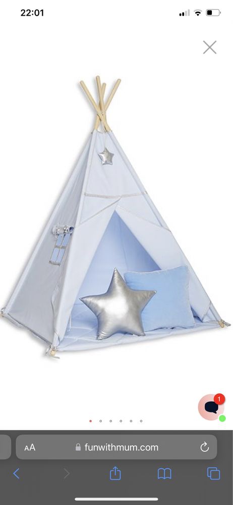 Tipi namiot mata poduszki fun with mum silver blue niebieski srebrny