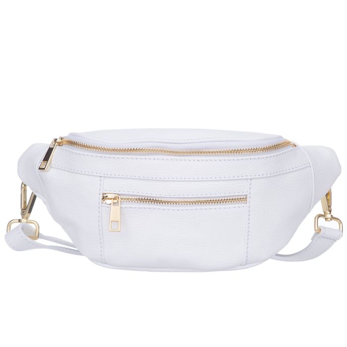 VERA PELLE nerka skórzana saszetka biodrówka V563 biała