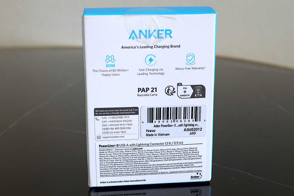 Новий кабель Anker PowerLine+ II USB-A to Lightning 0.9м нейлон, чохол