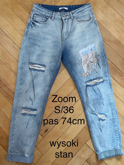 Zoom 36 S damskie spodnie jeansy dżinsy niebisekie przetarcia szeroka