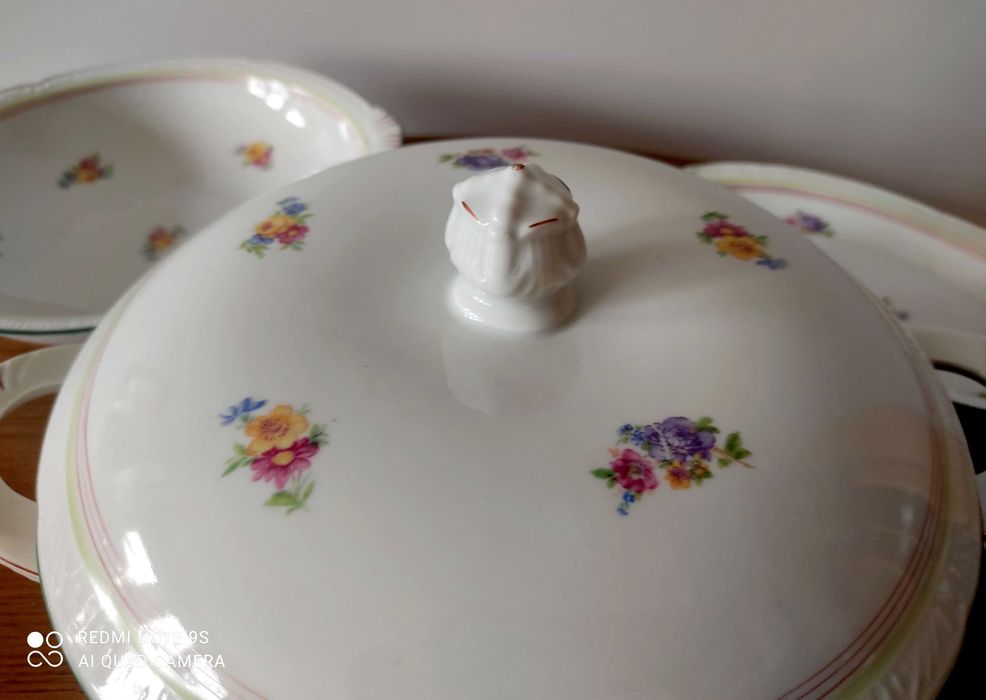 Chodzież stara porcelana 3 części waza, misa, półmisek