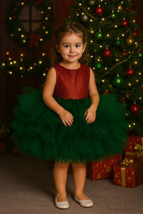 Сукня ялинка на дівчинку 4 роки пишна зелена у садочок на новий рік