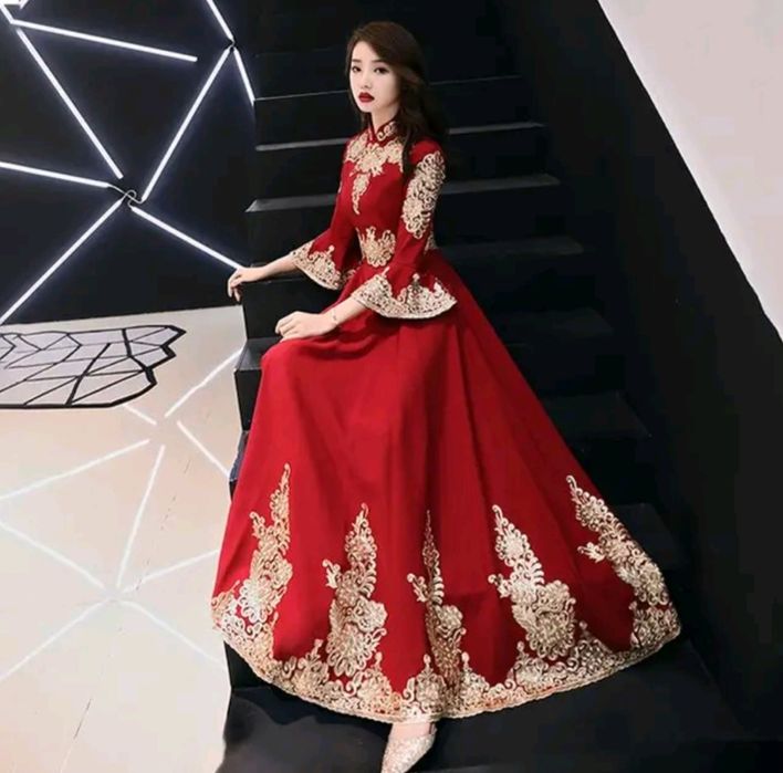 Vestido de noiva chinês vermelho
