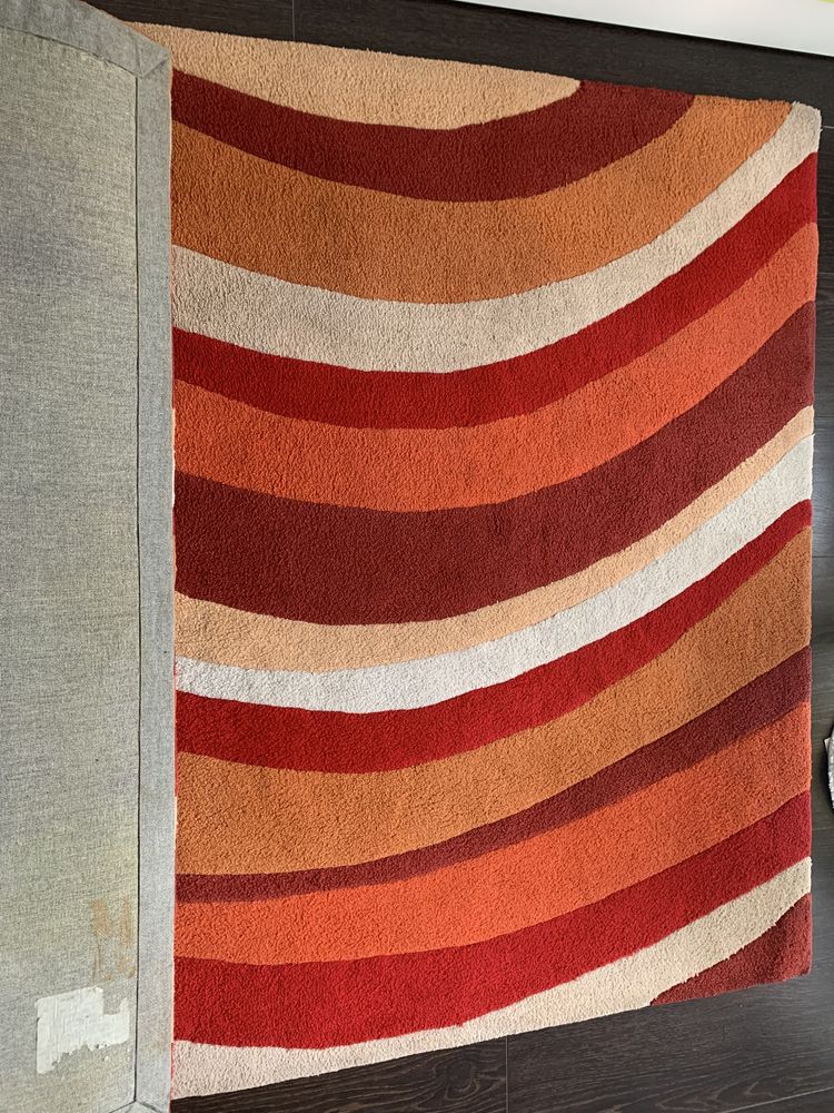 Tapete de lã pelo curto riscas 1,75x1,20 cm