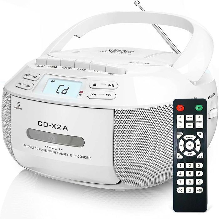Przenośny boombox odtwarzacz CD kasetowy bluetooth FM USB/AUX pilot U