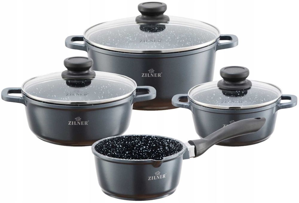 GARNKI MARMUROWE ZILNER MARBLE 7 EL. Komplet Garnków Czarnych Zestaw