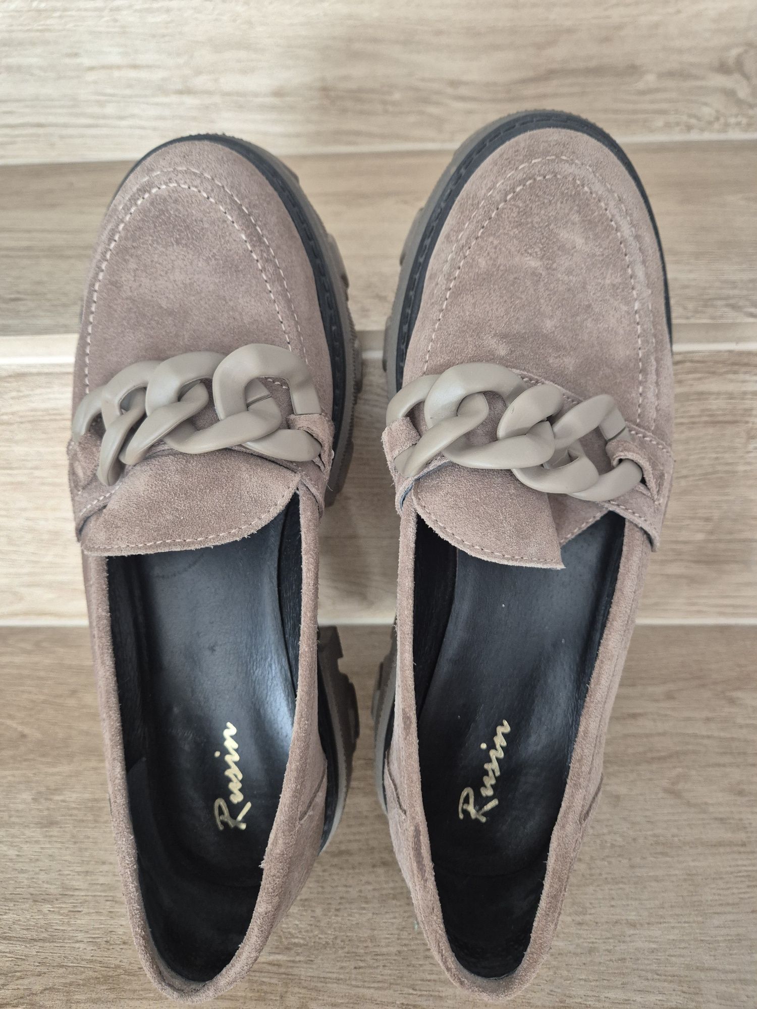 Slip'ony mokasyny na traperowej podeszwie RUSIN ORVIETO taupe/khaki