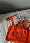 Pomarańczowy crop top bluzka wiązana M