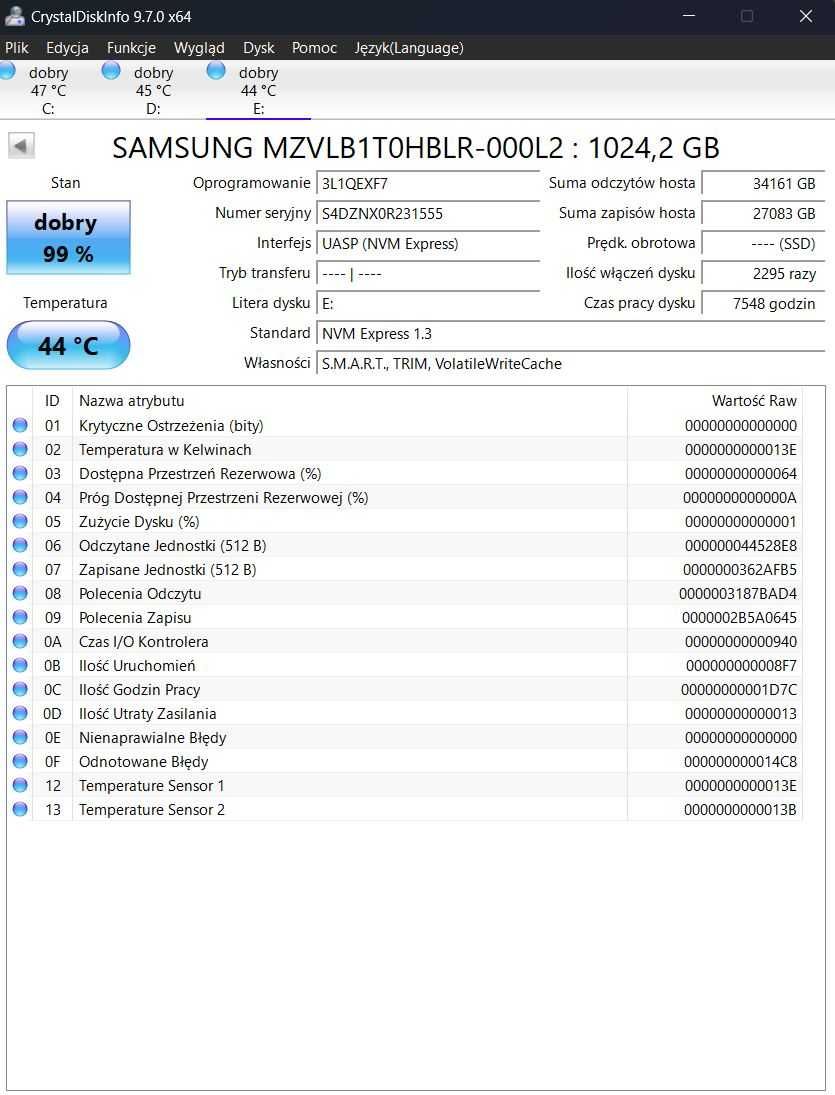 Dysk SSD NVMe M2 Samsung PM981a 1024GB 1TB