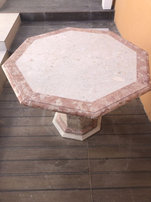 Mesa de Pedra Mármore 90cm de diâmetro ( Branca e Salmão)