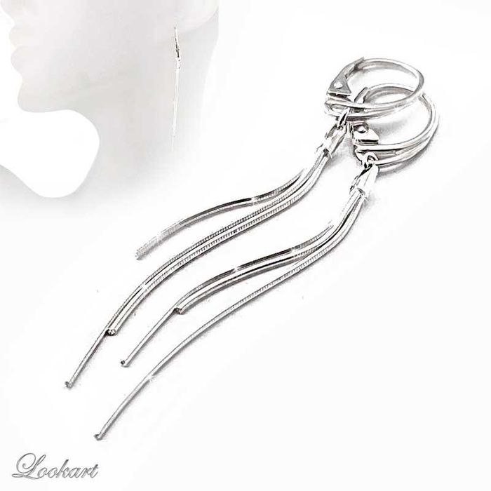 Zmysłowe srebrne kolczyki z łańcuszkami typu żmijka