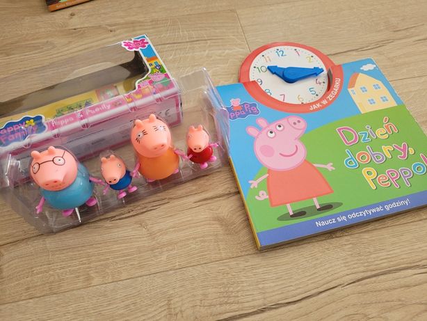 Peppa & Family figurki , książka do nauki godzin oraz gratis ksiażeczk