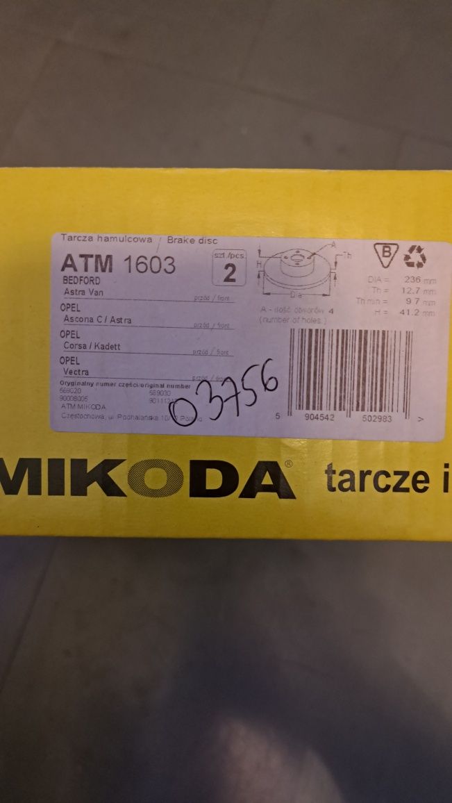 2 nowe tarcze hamulcowe mikoda atm 1603 opel Astra corsa kadett vectra