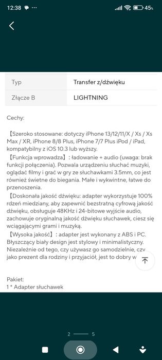 iPhone adapter otg 2w 1 ładowanie i sluchanie