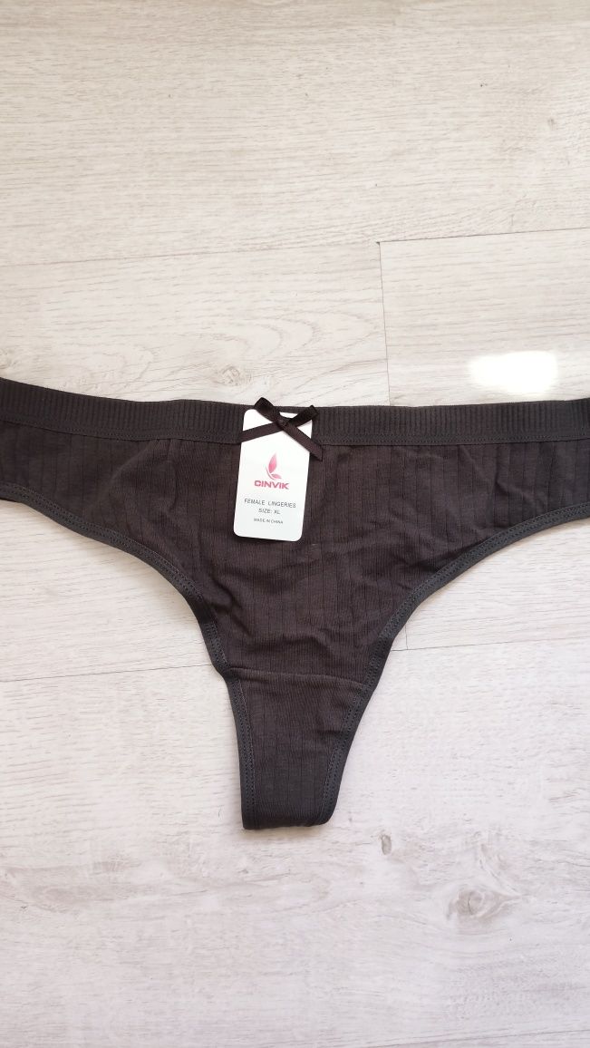 Stringi damskie brązowe L/XL 95% bawełny