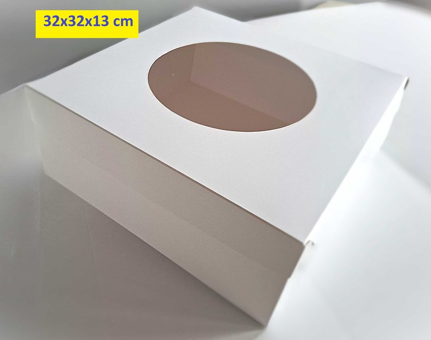 Pudełko karton na tort ciasto,białe 2-częściowe 32x32x13cm z okienkiem