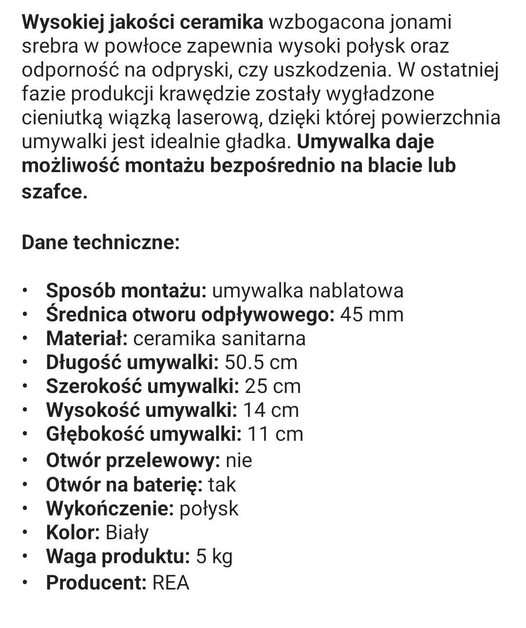 Umywalka MeaUmywalka Nablatowa prostokątna Rea Mery