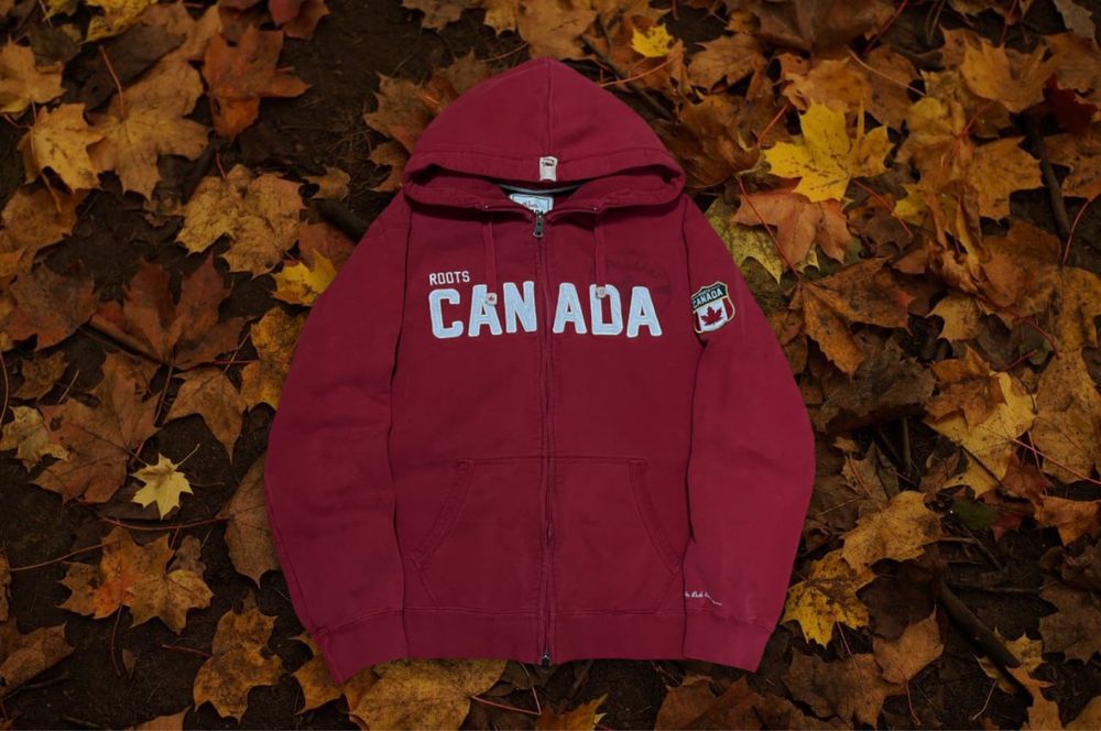 Vinatge burgundy Canada Roots Y2k zip hoodie / M