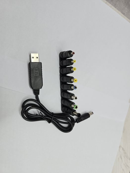 Кабель для роутера від павербанка з 5В USB на 12В DC + 8 перехідників